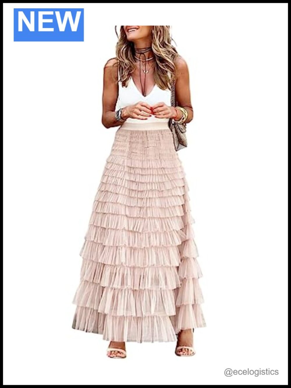 Women's Ruffled Tulle Tutu Skirt A-Line Party Prom Long Skirt